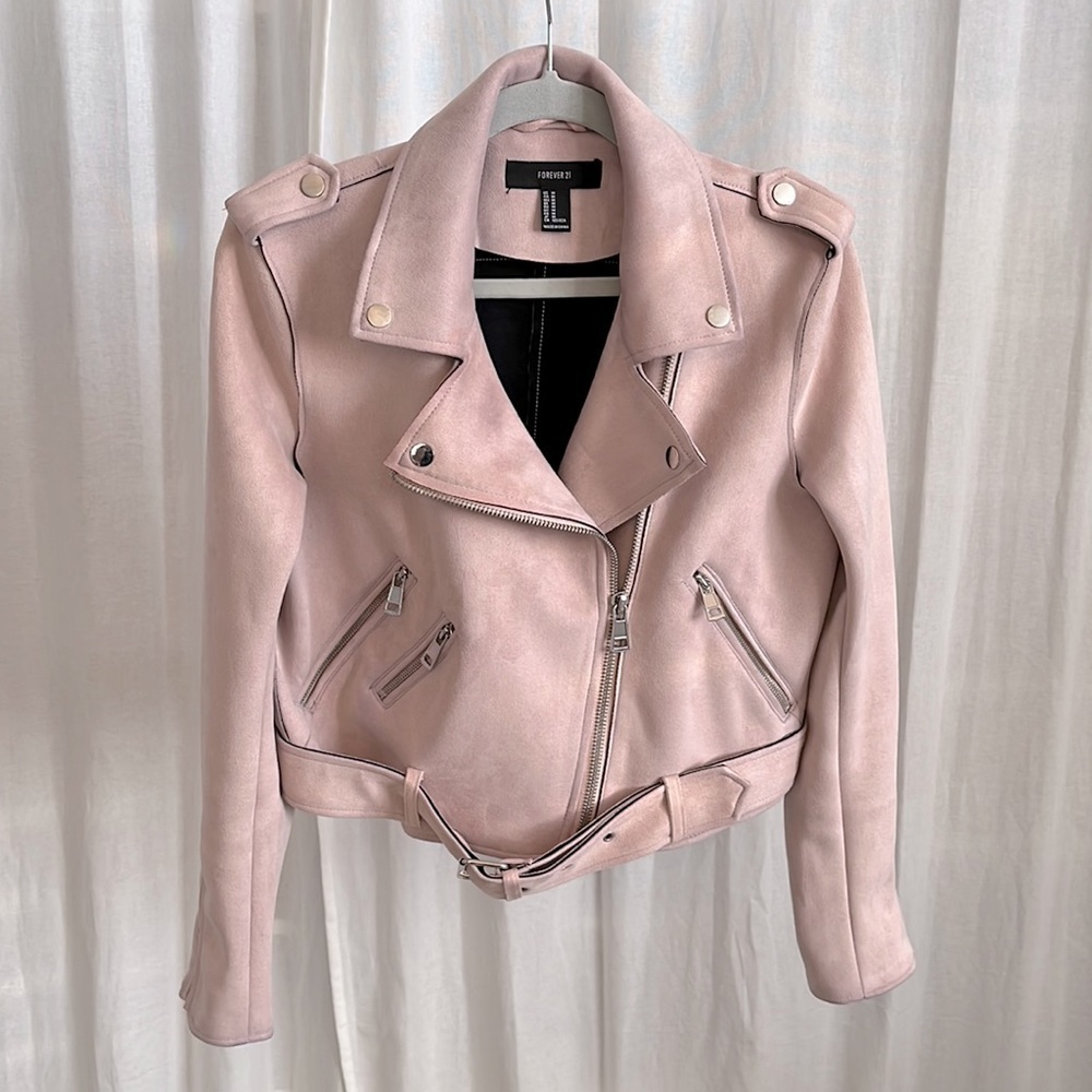 Forever 21 Blush Pink Faux Suede Moto Jacket